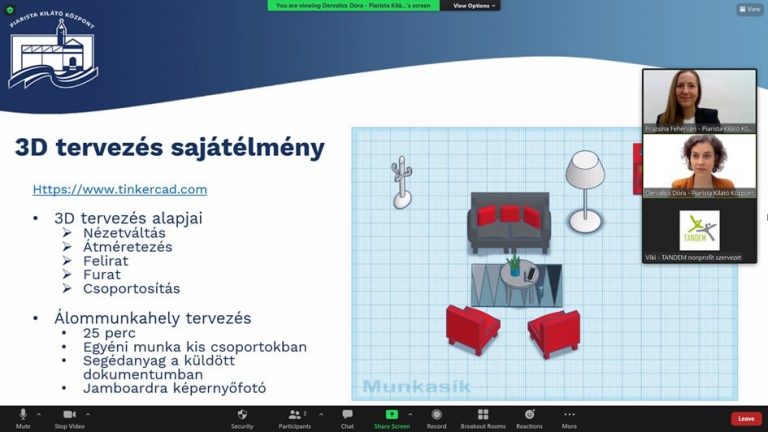 a képen egy képernyőkép látható, online konferenciáról, a 3d tervezésről